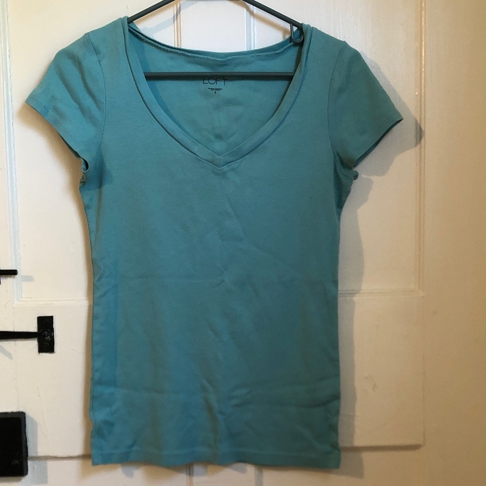 LOFT Women's Teal Short Sleeve V-Neck Tee